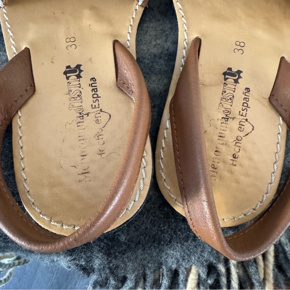 Coastal Bohemian Menorquina Avarca Spain Leather Sandals Size 38 Flats Vacation - Picture 5 of 9